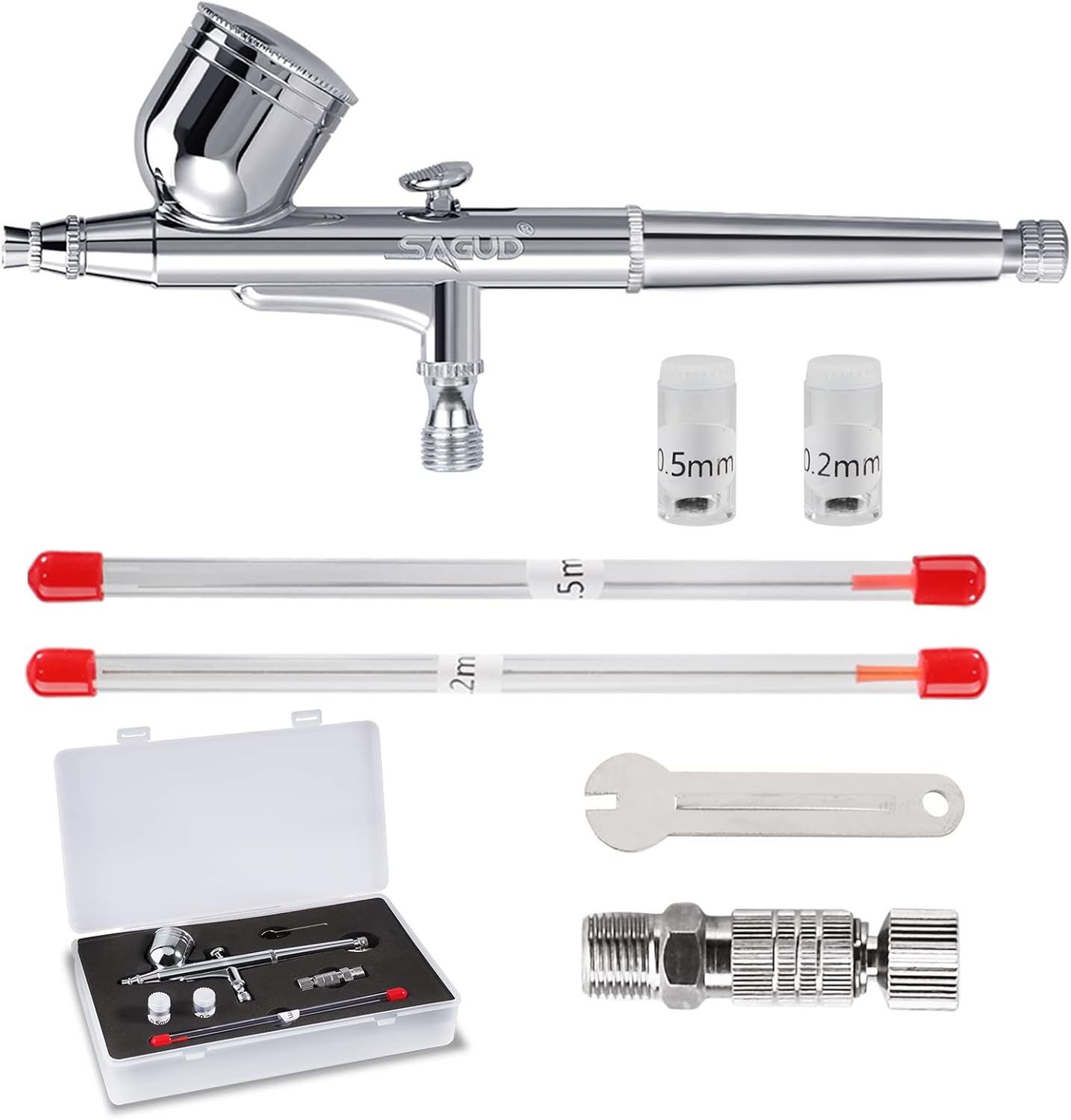 Dual Action Airbrush with Multiple Needle Sizes 0.2mm, 0.3mm & 0.5mm