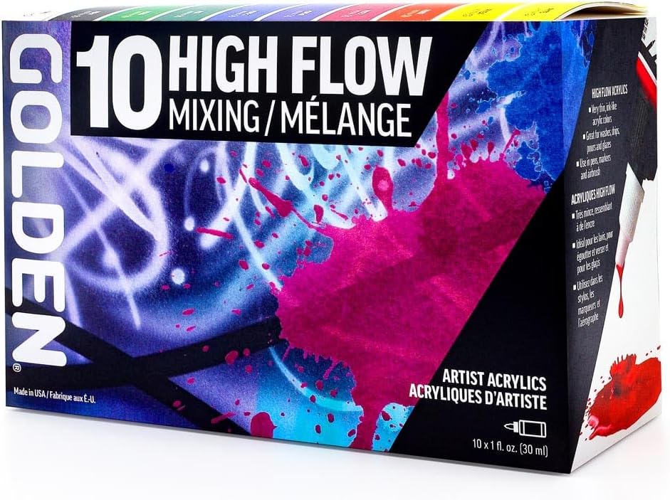 Golden High Flow Acrylic Paints | Mixing Set | 10 x 30ml Bottles