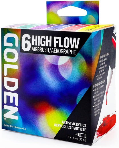 Golden High Flow Acrylic Paints | Transparent Airbrush Set | 6 x 30ml Bottles