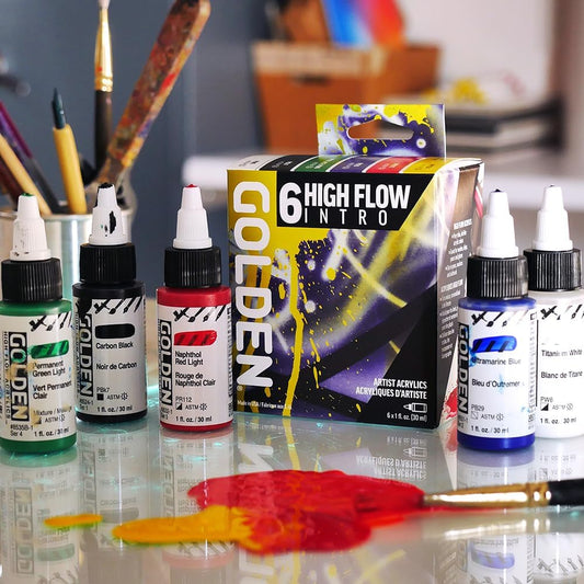 Golden High Flow Acrylic Paints | Intro Airbrush Set | 6 x 30ml Bottles