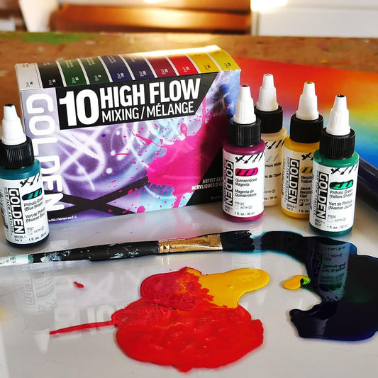 Golden High Flow Acrylic Paints | Mixing Set | 10 x 30ml Bottles